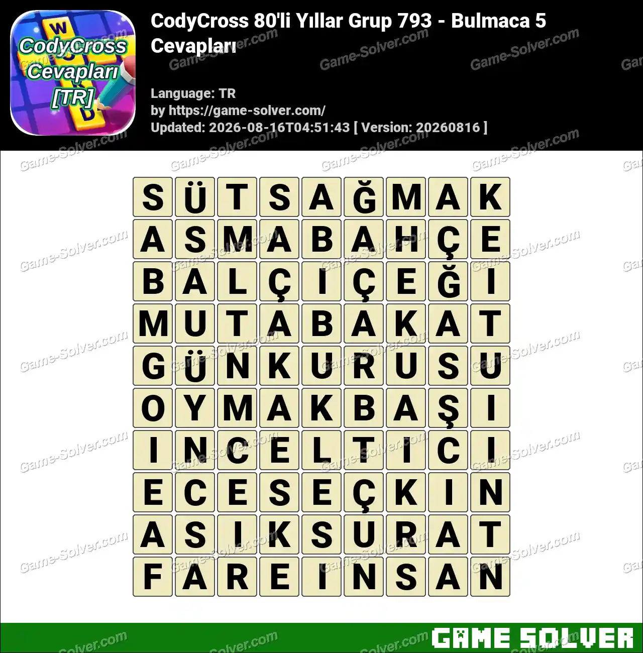 CodyCross 80’li Yıllar Grup 793 – Bulmaca 5 Cevapları